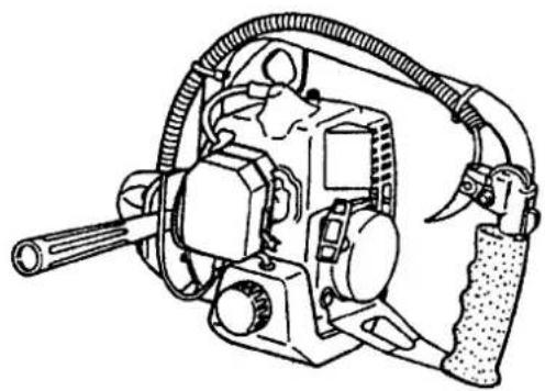 Technical line drawing of a mechanical device with hoses and components (no text or symbols)