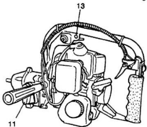 Technical diagram of a mechanical device with numbered components labeled 11, 13, and 14