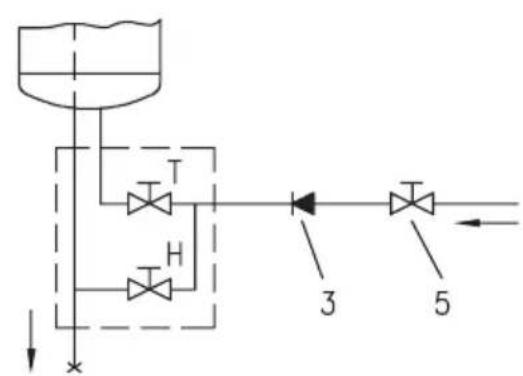 graph TD A["Container Tank"] --> B["T Valve"] A --> C["H Valve"] B --> D["Component 3"] C --> E["Component 5"] D --> F["Return Line"] E --> F style A fill:#f9f,stroke:#333 style B fill:#ccf,stroke:#333 style C fill:#ccf,stroke:#333 style D fill:#cfc,stroke:#333 style E fill:#cfc,stroke:#333