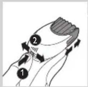 Diagram showing two labeled parts (1 and 2) with directional arrows indicating movement or flow, possibly illustrating a physical or mechanical concept.