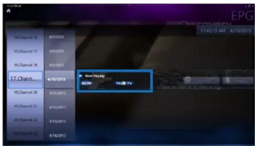 14Channel 16 4/0/2013 15Channel 17 4/0/2013 16Channel 18 4/0/2013 17 Channel... 4/10/2013 New Playing 22:30 TAI TV 11:42:13 AM 4/10/2013