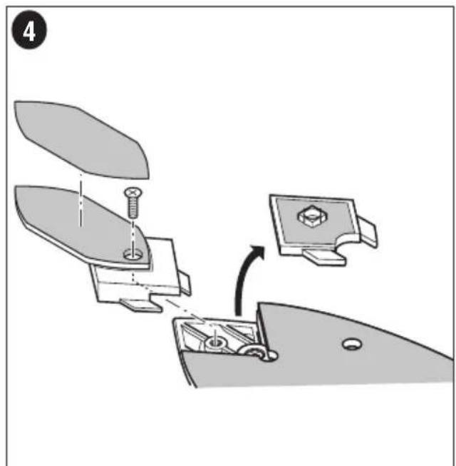 Technical diagram showing a mechanical assembly with labeled components and an arrow indicating rotation or assembly.