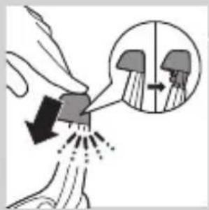 Diagram illustrating a mechanical or fluidic process with directional arrows and a magnified inset showing internal components.