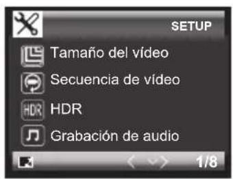 Tamaño del vídeo Secuencia de vídeo HDR Grabación de audio 1/8