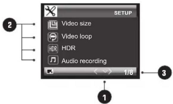 2 Video size Video loop HDR Audio recording 1/8 3 1