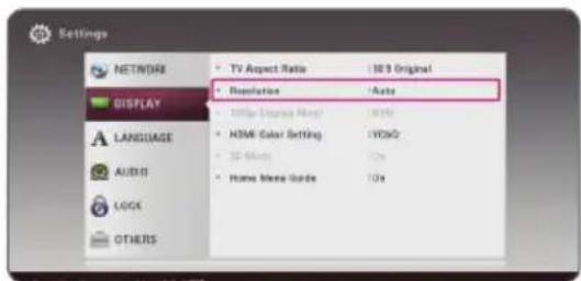 Settings NETWORK DISPLAY LANGUAGE AUDIO LOGX OTHERS • TV Aspect Ratio 100% Original • Regulation Auto • WiFi Color Mode Auto • HDMI Color Setting WDG • 3D Maps On • Home Maps Guide On