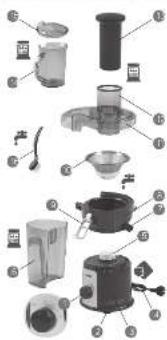 Exploded view diagram of kitchen appliances with numbered labels for identification