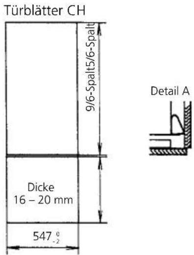 Türblätter CH 9/6-Spalt5/6-Spalt Dicke 16 - 20 mm 547° -2 Detail A