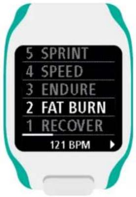 5 SPRINT 4 SPEED 3 ENDURE 2 FAT BURN 1 RECOVER 121 BPM