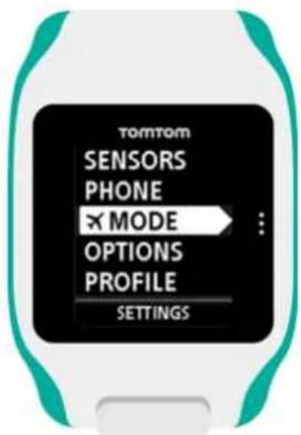 TOMTOM SENSORS PHONE × MODE OPTIONS PROFILE SETTINGS SETTINGS PHONE : SETTINGS SETTINGS