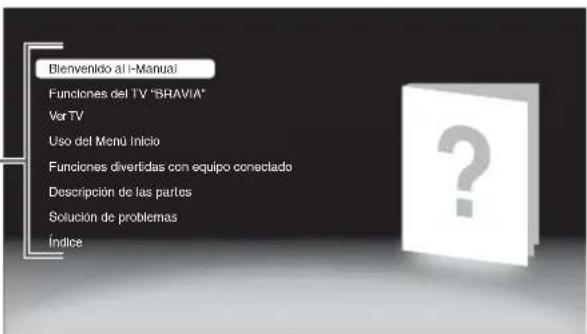 Bienvenido al-Manual Funciones del TV "BRAVIA" VarTV Uso del Menú Inicio Funciones divertidas con equipo conectado Descripción de las partes Solución de problemas Índice