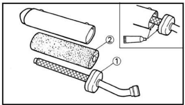 Technical diagram showing a mechanical assembly with labeled parts, including a cylindrical component and a tool inserted into a tube.