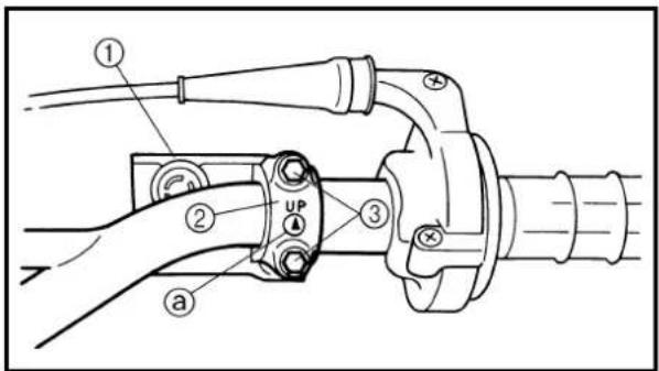 Technical diagram of a mechanical assembly with labeled parts including pipe fittings and adjustment knobs