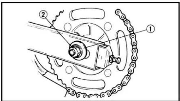 Technical diagram of a mechanical gear assembly with labeled parts ① and ②