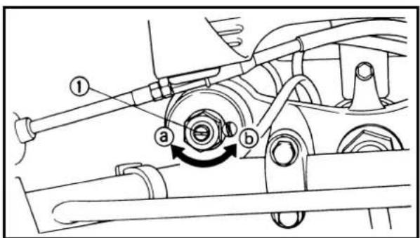Technical diagram of a mechanical assembly with labeled parts and directional arrows indicating motion or movement.