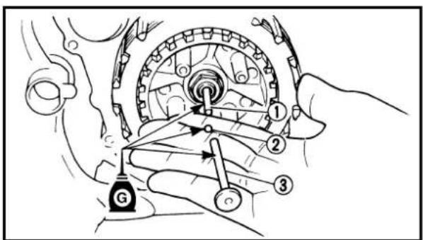 Technical diagram showing mechanical assembly with labeled parts and directional arrows indicating motion or movement