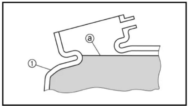 Diagram of a mechanical or electrical component with labeled parts ① and ②, showing connections between surfaces and components.