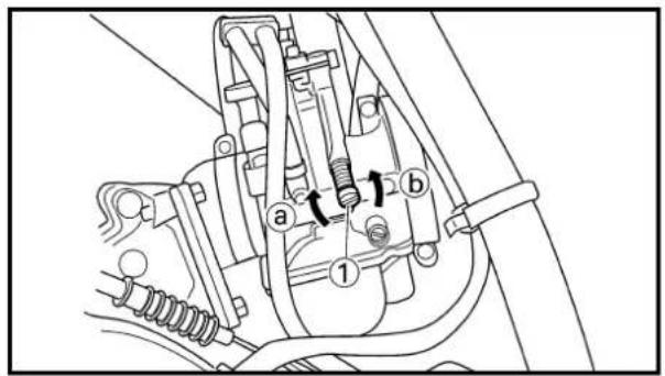 Technical diagram of a mechanical assembly with labeled parts and directional arrows indicating motion or movement.