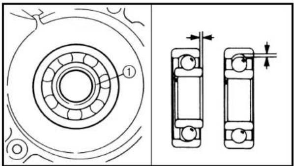 Technical diagram showing mechanical bearing assembly with cross-sectional and top views, labeled with component number ①
