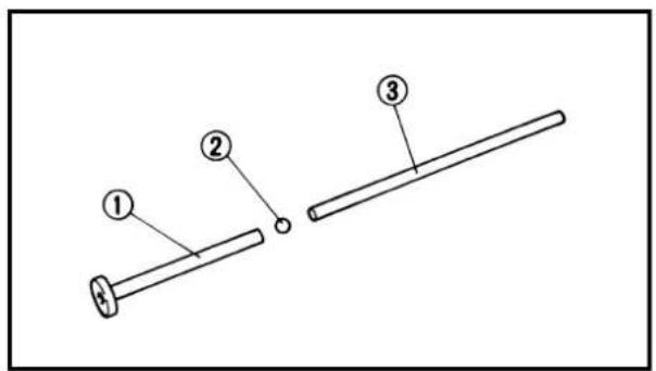 Diagram showing three labeled components of a rod or rod assembly, with numbered parts and connection points.