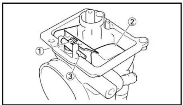 Technical diagram of a mechanical component with numbered parts labeled 1, 2, and 3