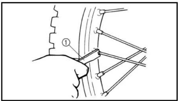 Technical diagram showing a hand holding a tool with labeled component ①, likely illustrating a mechanical or electrical assembly.