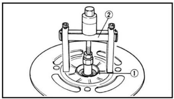 Technical diagram of a mechanical assembly with labeled parts 1 and 2