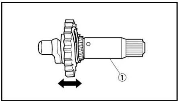 Technical diagram of a mechanical gear assembly with labeled component 1 and directional arrow