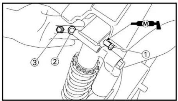 Technical diagram showing mechanical assembly with numbered components and a labeled component 'M'