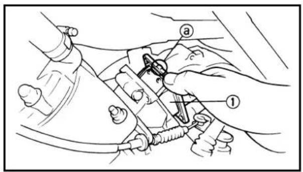 Medical diagram showing surgical procedure with labeled parts (a and 1) and hands holding instruments
