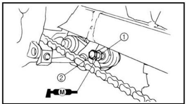 Technical diagram of a mechanical assembly with labeled parts and a torque indicator