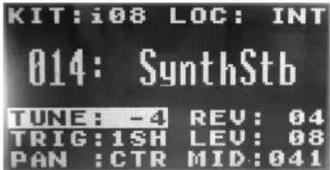 KIT:i08 LOC: INT 014: SynthStb TUNE: -4 REV: 04 TRIG:1SH LEV: 08 PAN :CTR MID:041