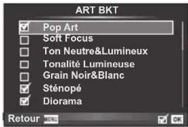 ART BKT ✓ Pop Art □ Soft Focus □ Ton Neutre&Lumineux □ Tonalité Lumineuse □ Grain Noir&Blanc ✓ Sténopé ✓ Diorama Retour