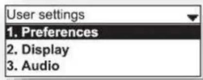 User settings 1. Preferences 2. Display 3. Audio