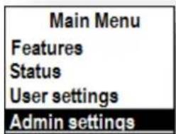 Main Menu Features Status User settings Admin settings