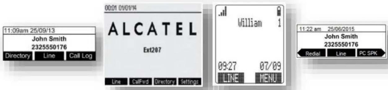 11:09am 25/09/13 John Smith 2325550176 Directory Line Call Log 00:01 01/01/14 ALCATEL Ext207 Line CallFwd Directory Settings William 1 09:27 07/09 LINE MENU 11:22 am 25/06/2015 John Smith 2325550176 Redial Line PC SPK