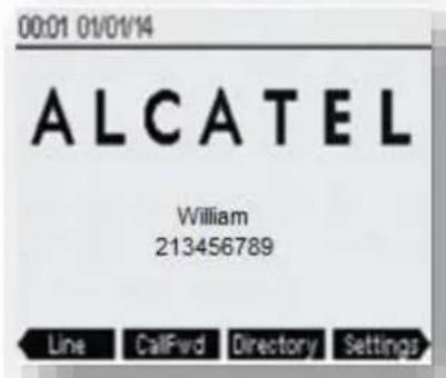 00:01 01/01/14 ALCATEL William 213456789 Line CallFwd Directory Settings