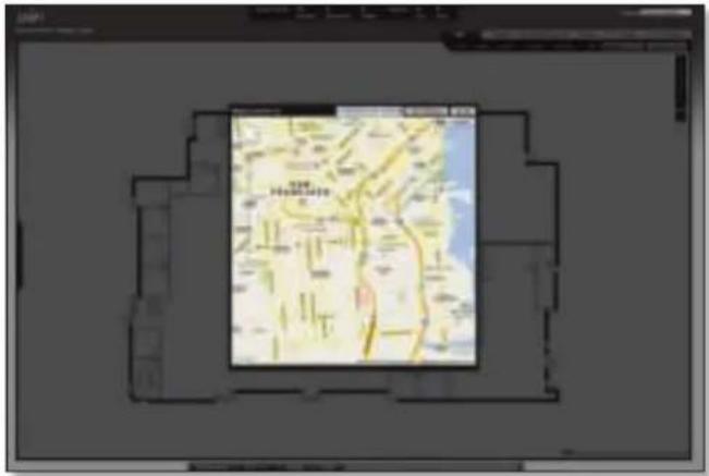 Screenshot of a map interface showing a highlighted yellow area with street names and a central map view