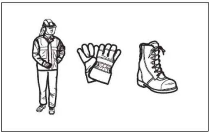 Line drawings of three different winter sports gear: a person in protective gear, a pair of gloves, and a high-top boot (no text or symbols)