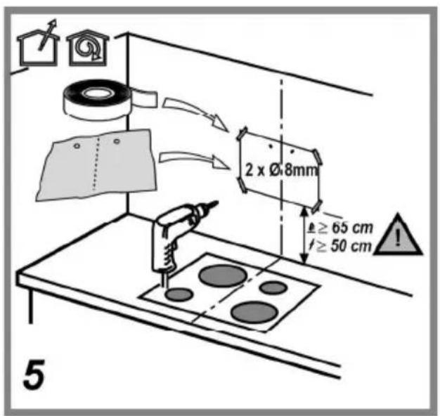 2 x Ø.8mm ≥ 65 cm f ≥ 50 cm ! 5