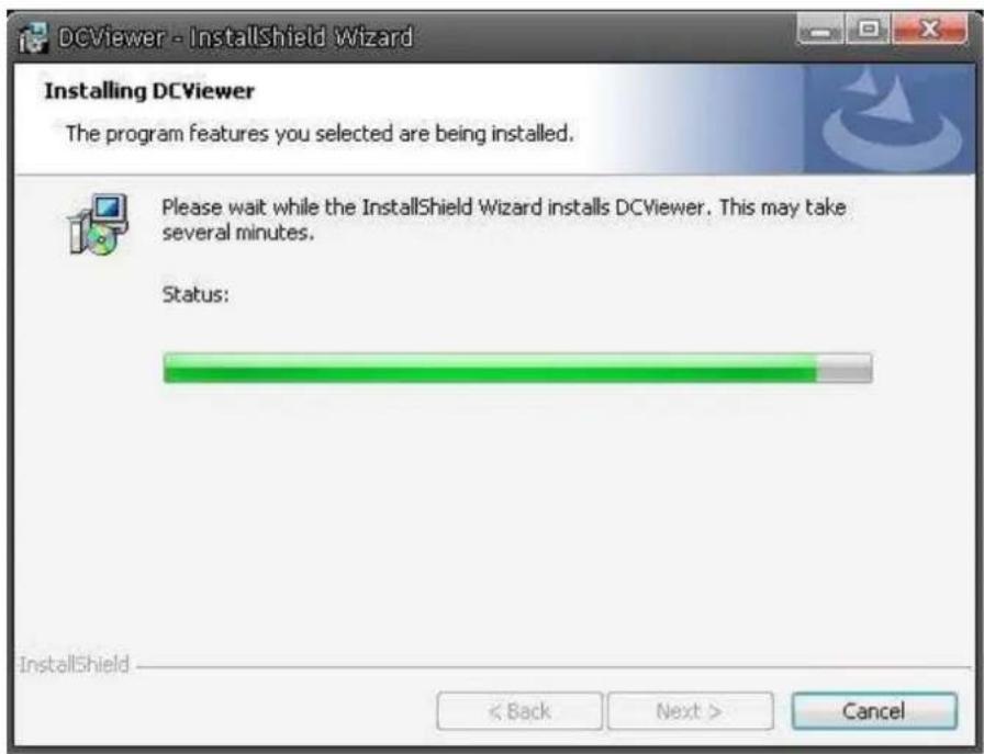 DCViewer - InstallShield Wizard Installing DCViewer The program features you selected are being installed. Please wait while the InstallShield Wizard installs DCViewer. This may take several minutes. Status: InstallShield < Back Next > Cancel