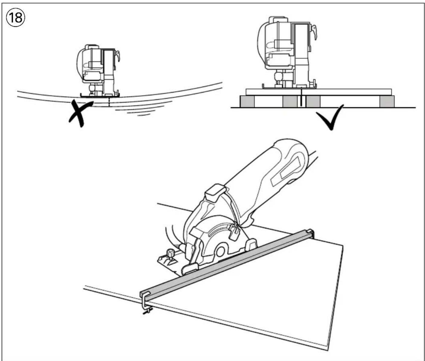 Technical diagram showing three stages of a mechanical device: surface rolling, press handling, and cutting tool with a checkmark indicating completion.