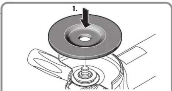 Mechanical assembly diagram showing a circular component with a pin inserted, labeled '1.' (no text or symbols on the diagram itself)