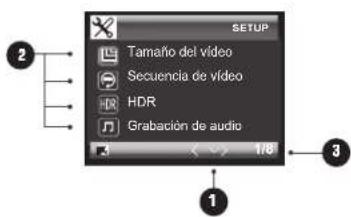 Tamaño del video Secuencia de video HDR Grabación de audio 1/8