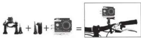 Diagram showing a mechanical setup with weights and a camera, alongside a close-up of a gun with mounted cameras.