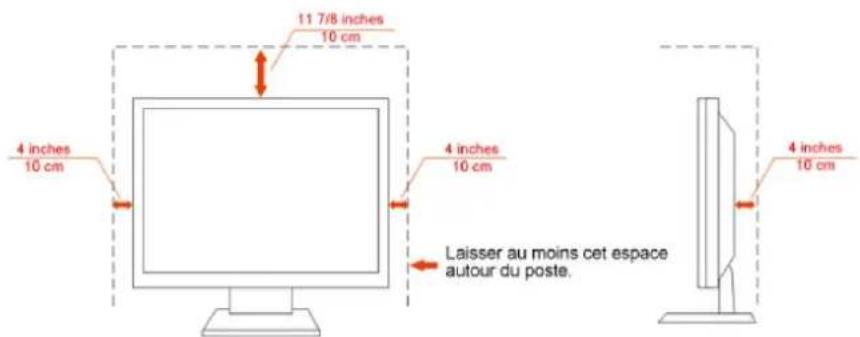 11 7/8 inches 10 cm 4 inches 10 cm 4 inches 10 cm 4 inches 10 cm Laisser au moins cet espace autour du poste.