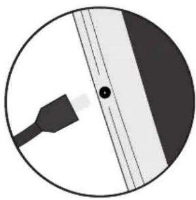 Circular diagram showing a connector inserted into a device with a central dot and dashed lines (no text or symbols)