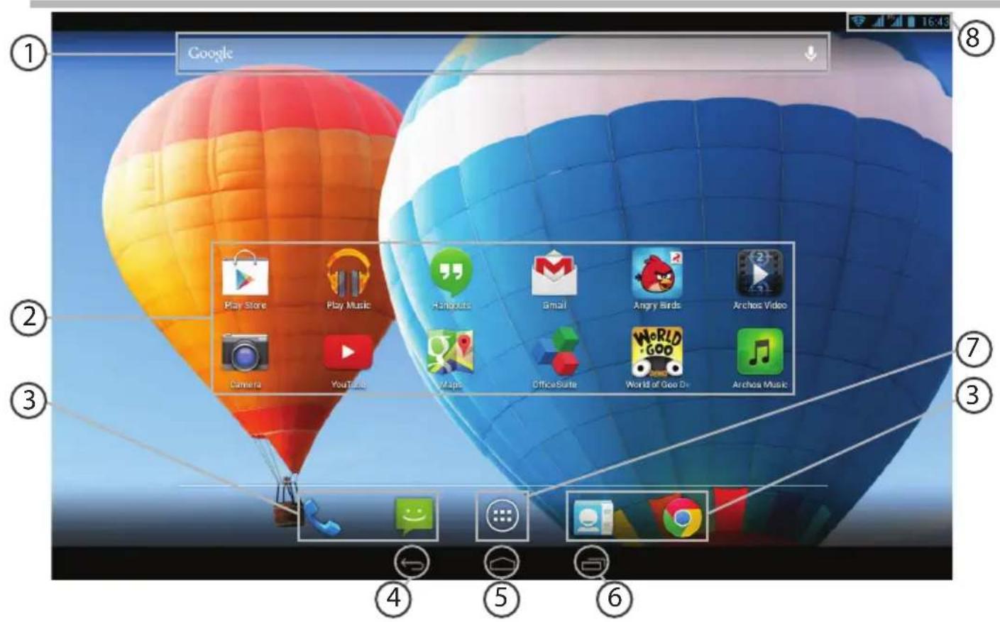 Google Play Store Play Music Camera YouTube Handbags Maps Email Angry Birds Archos Video Office Suite World of Goo Archos Music