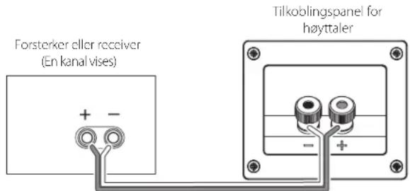 Forsterker eller receiver (En kanal vises) + - Tilkoblingspanel for høyttaler