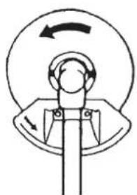 Simple line drawing of a person with a circular head and arrow indicating rotation (no text or symbols)